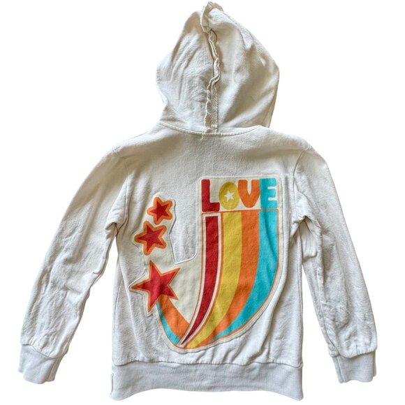 WEE MONSTER Rainbow Love Hoodie Girls 10 Retro Boho Velvet Patch Made In USA - Picture 1 of 9